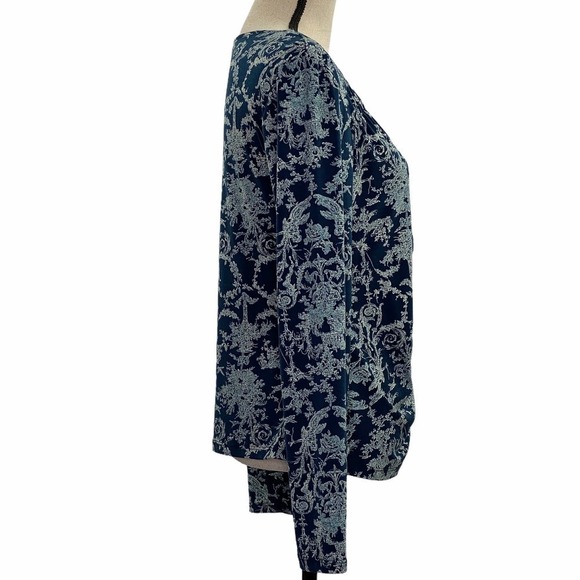 MAXIME Navy Blue Floral Long Sleeve Top Size Large - Picture 4 of 13